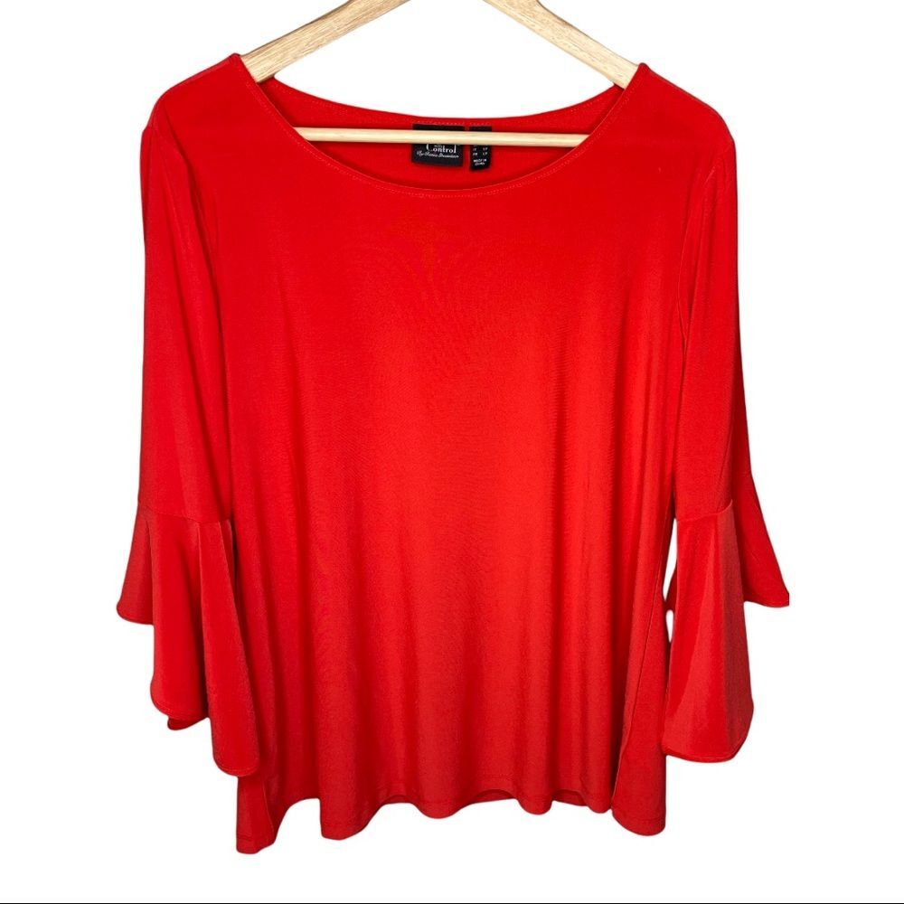 Women with Control Red 3/4 Bell Sleeve Top Size Medium Petite